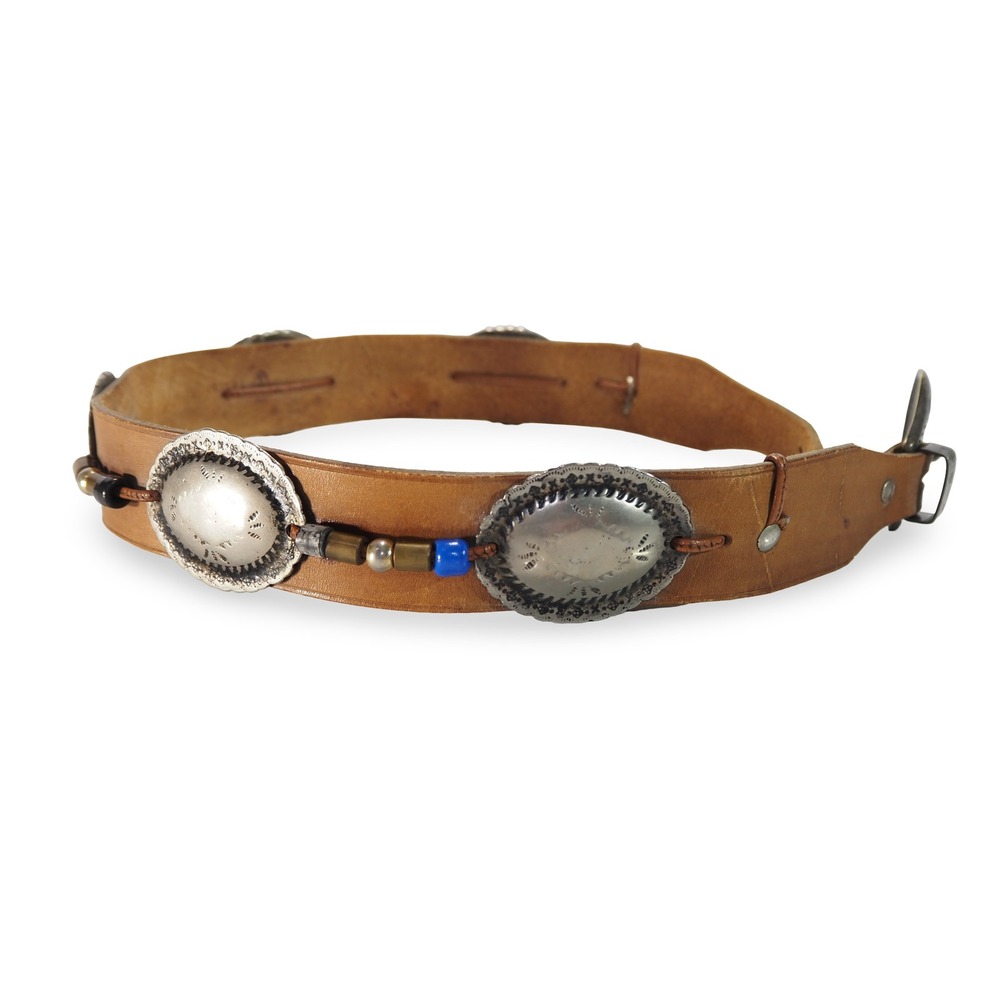 Unbranded Western Concho Belt Women 32 Brown Leather Silver Tone Beaded Vintage - Picture 4 of 10